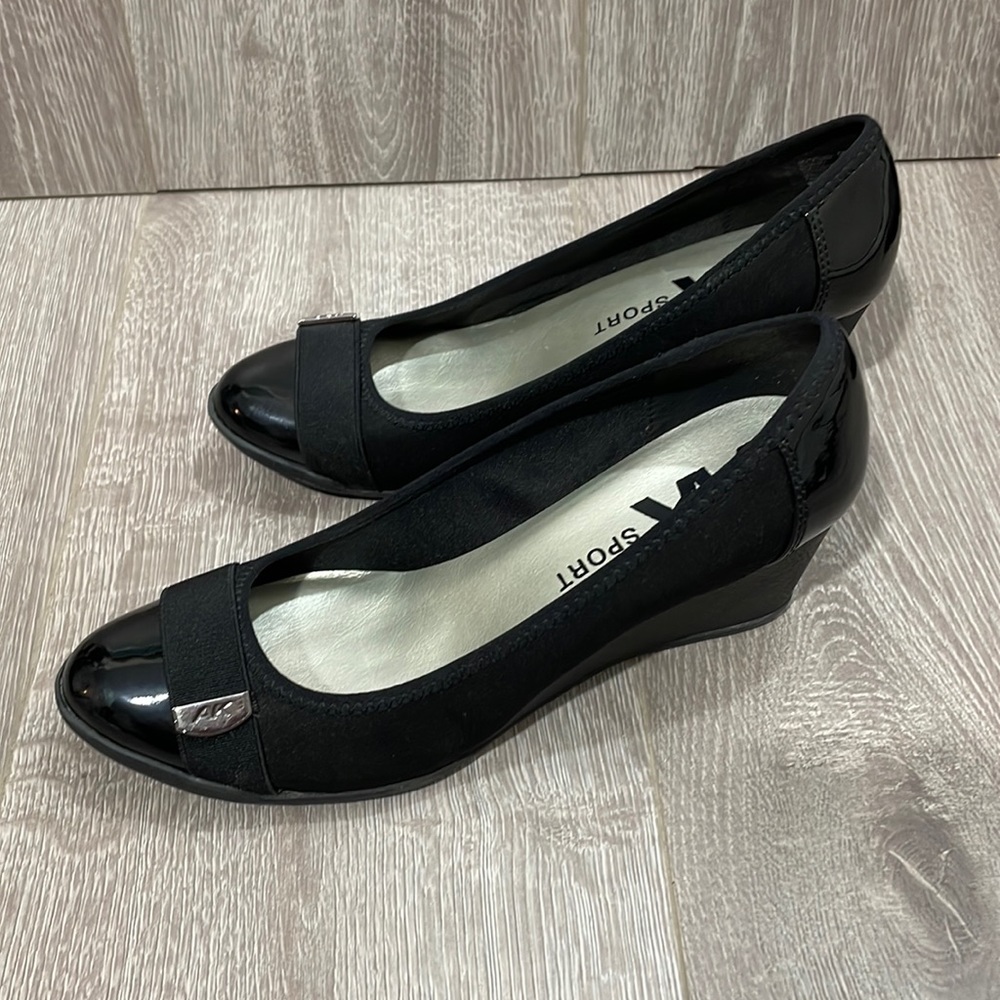 Anne Klein Sport Tatum Wedge Pump Black Patent Detail 9M